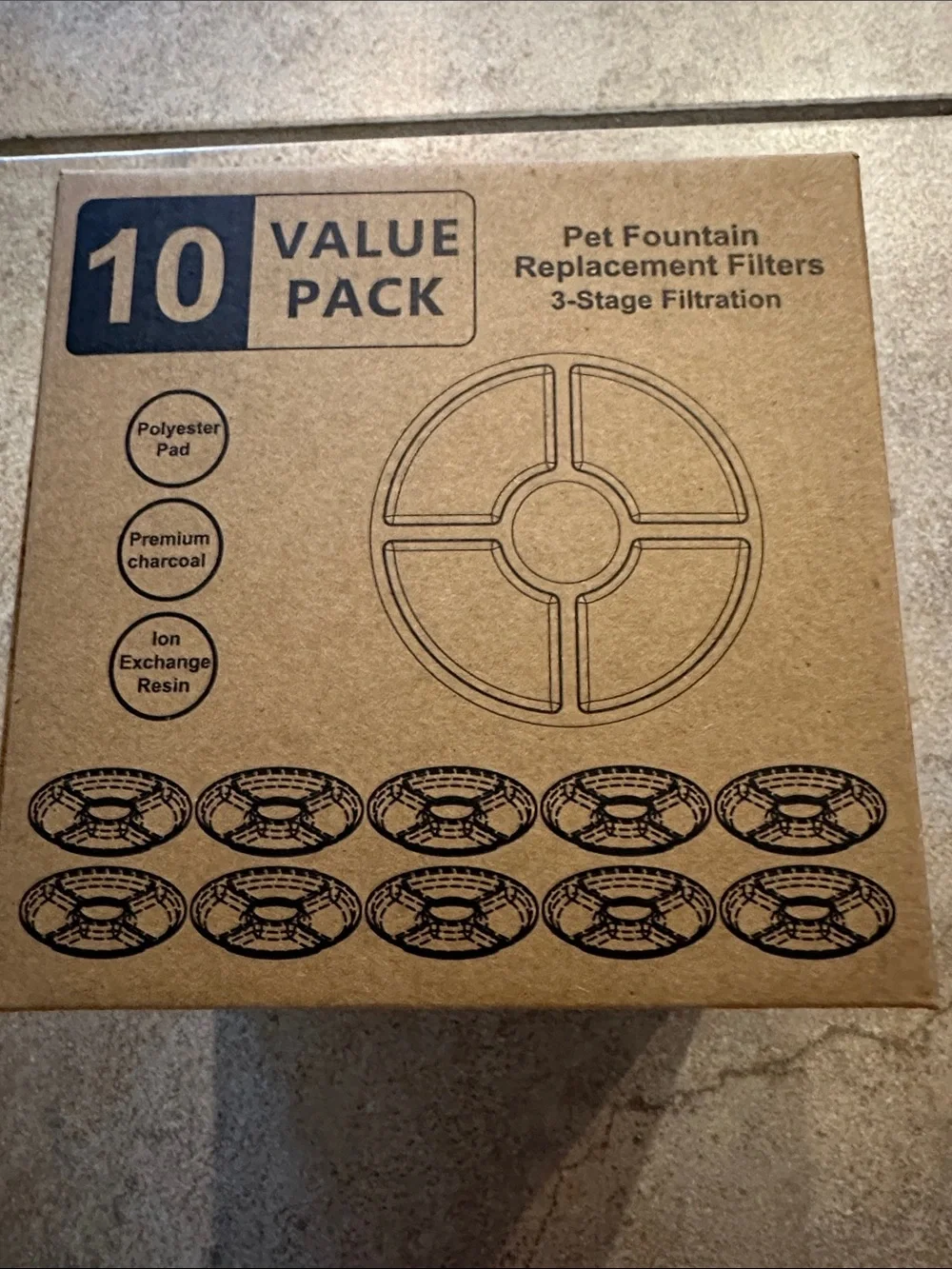 10-Pack Pet Fountain Replacement Filters - Brown Box